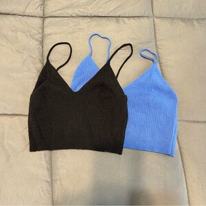 SHEIN Black and Blue Knit Crop Cami Tank Tops